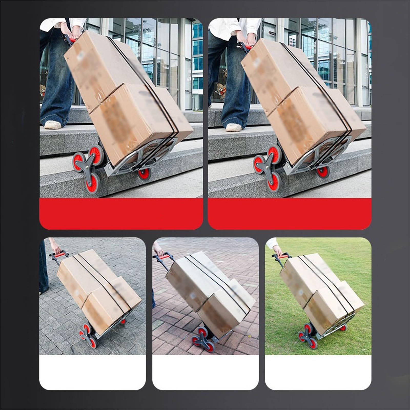 Schwerlast-Klappkarre Treppensteigen, zusammenklappbarer Trolley, Schwerlasttransporter, der nach oben fährt Paletten- und Transport auf Rädern