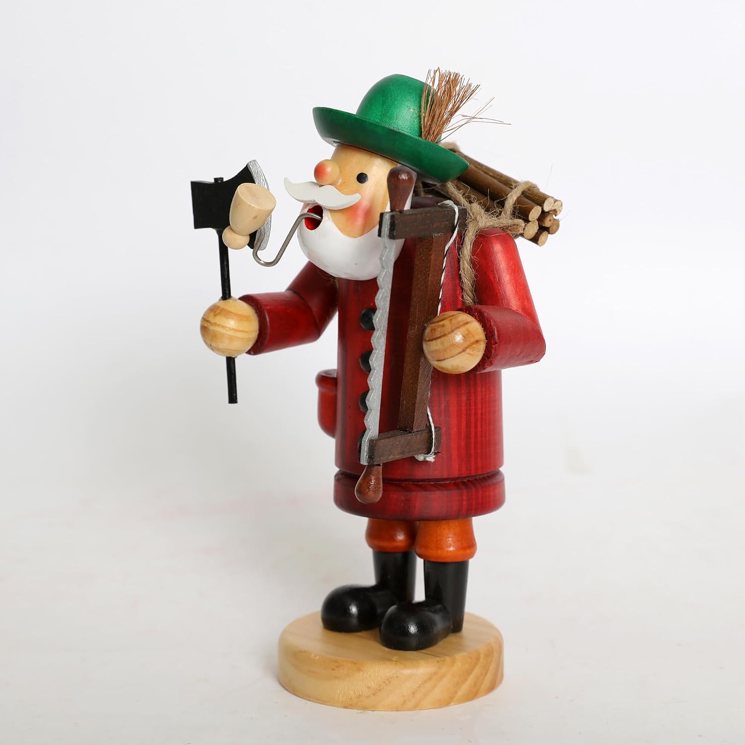 Wooden Incense Smoker Figurine 7.5 inch - Handcrafted Woodcutter with Axe and Saw, Unique Holiday Decoration, Perfect for Christmas, Festive Home Décor, and Seasonal Gifts