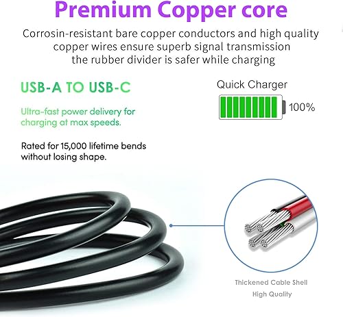 Miniatura 5 de Cable de carga USB C de repuesto para auriculares Marshall Stockwell II, Marshall Emberton ii, Marshall Major IV, Motif, Minor III, modo II, Zamkol