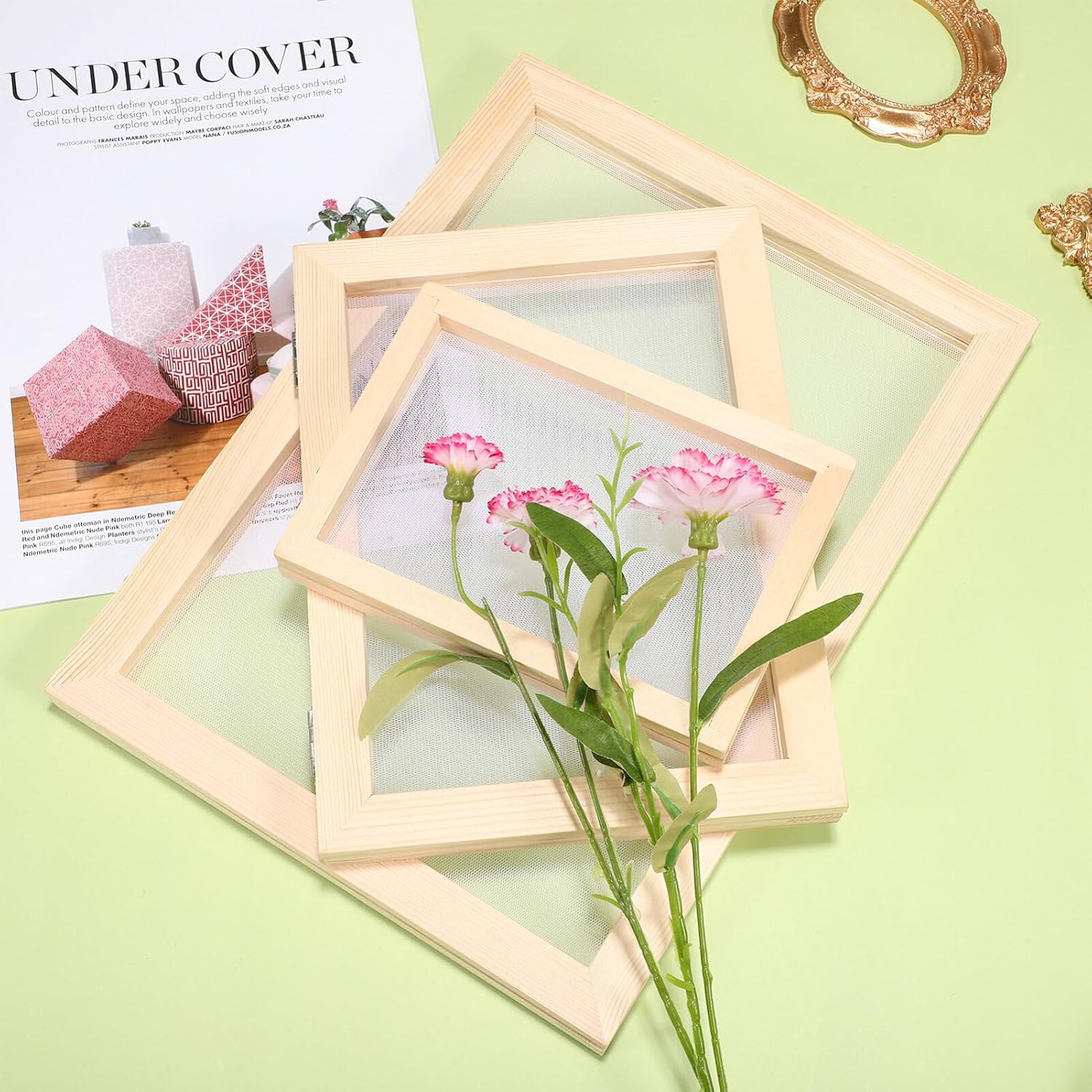 TEHAUX 3pcs DIY Wooden Paper Making Frame for Craft Projects Natural Pine Screens Easy to Clean and Use