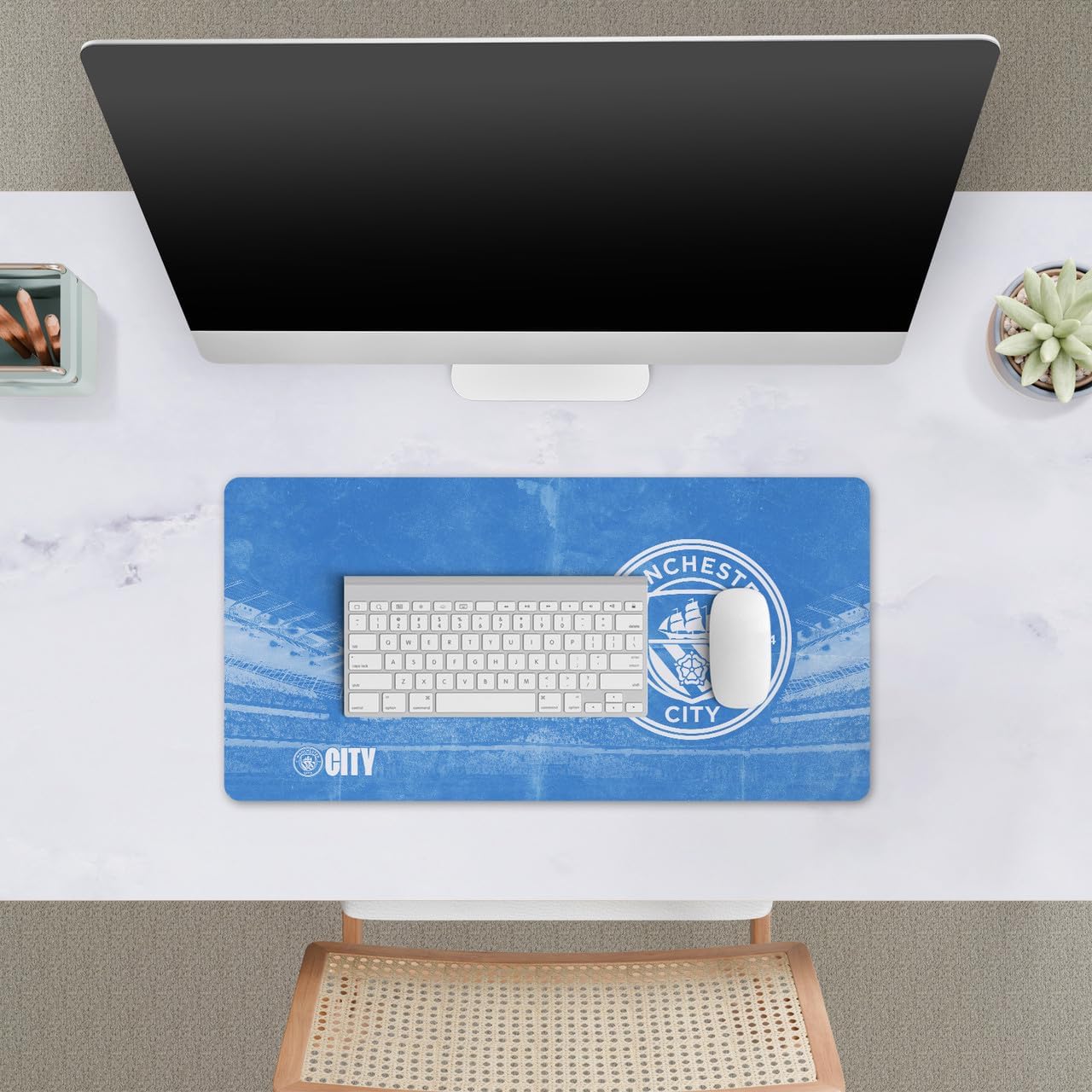 Head Case Designs Officially Licensed Manchester City Man City FC Stadium Crest Logo 23.62 x 11.81 x 0.12 inches (600 x 300 mm) - L Gaming Office Desk PC Keyboard Mouse Mat Pad