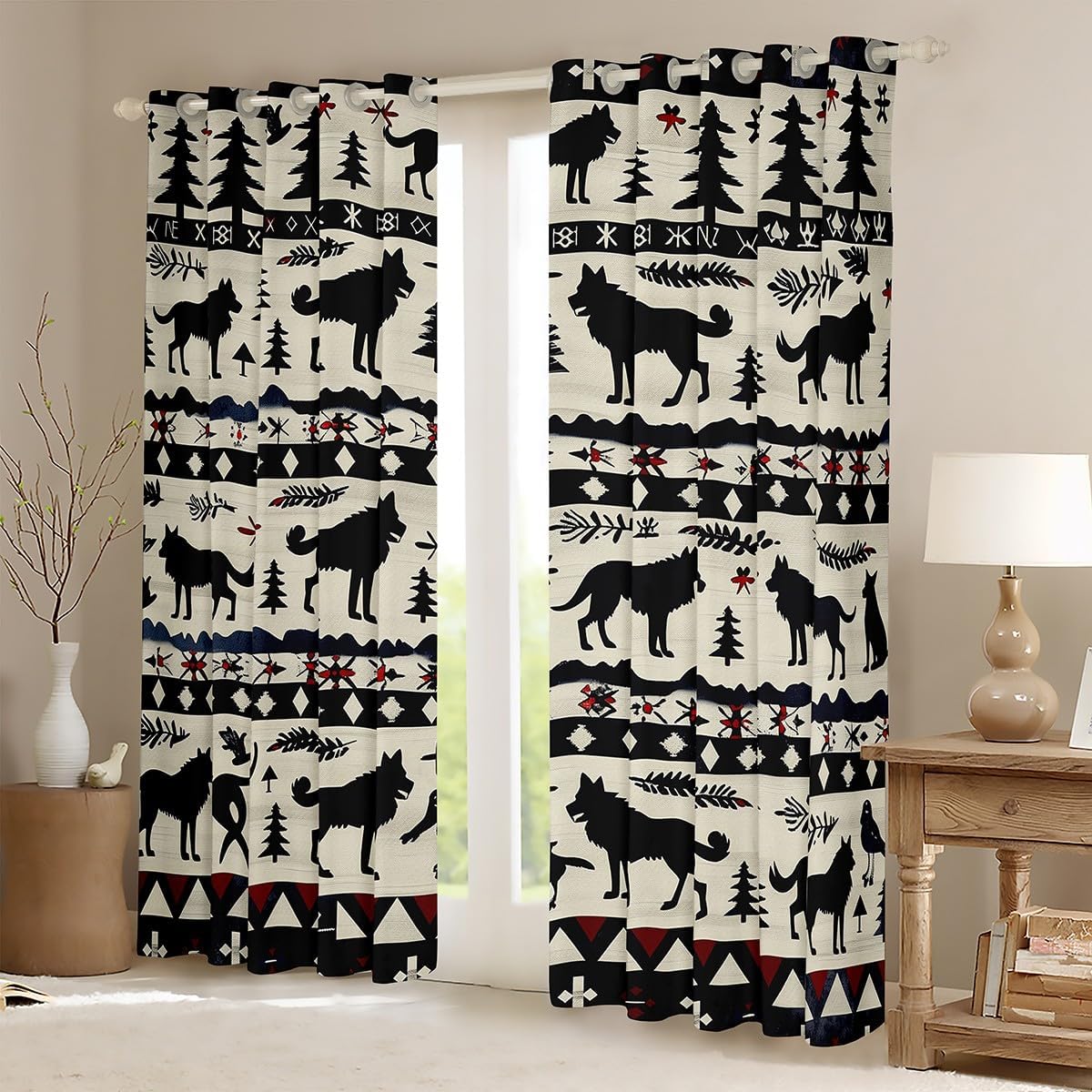 Feelyou Wolf Curtains for Bedroom Living Room (2 Panels, 38 x 45 Inch) Western Decor Blackout Curtain Southwest Native American Design Darkening Dreapes