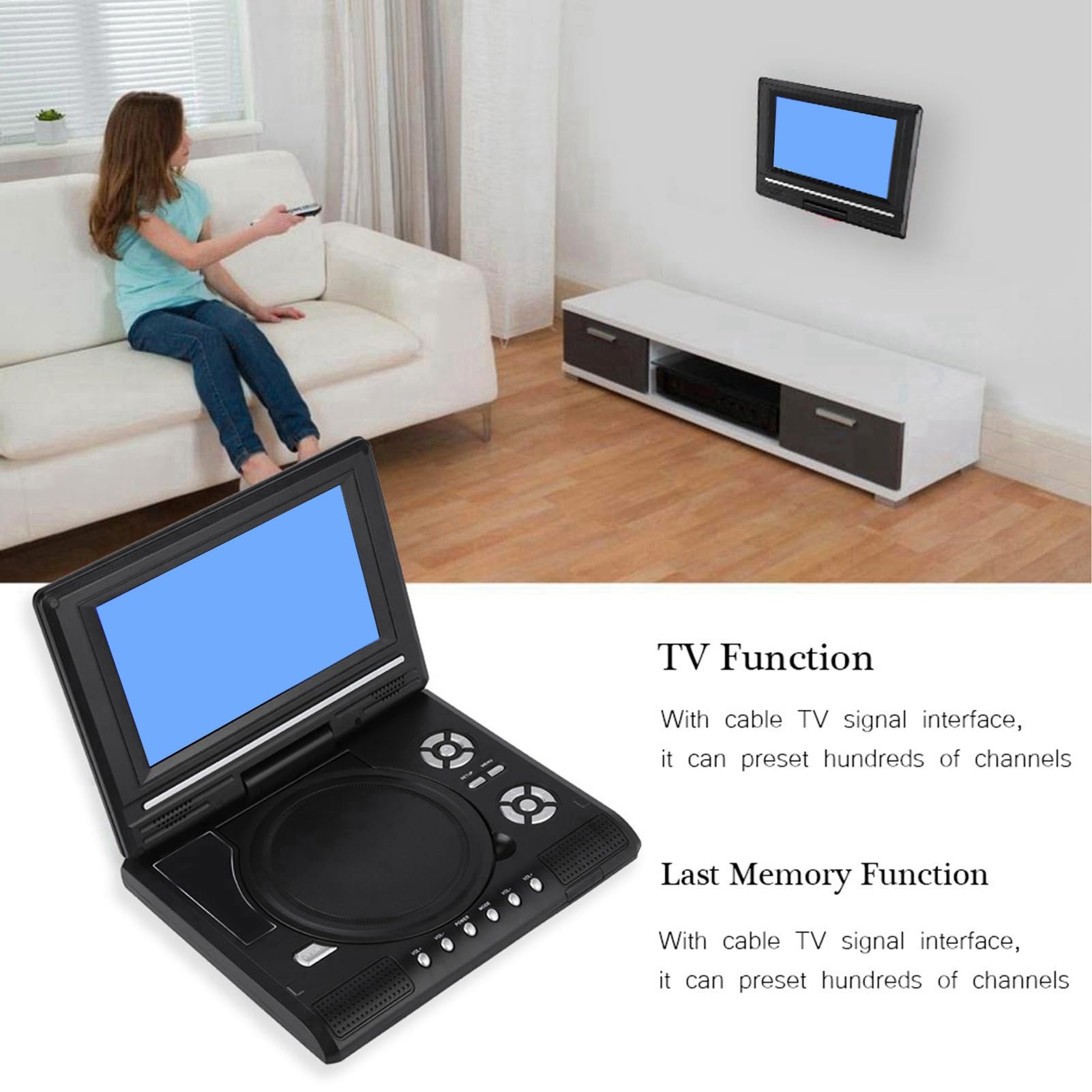 7-i Tragbarer DVD-Player, Mobiles TV-Auto-Gamepad, 100-240 V, EU-Stecker, Wiederaufladbar (KIMISS9idnu12x34-02)