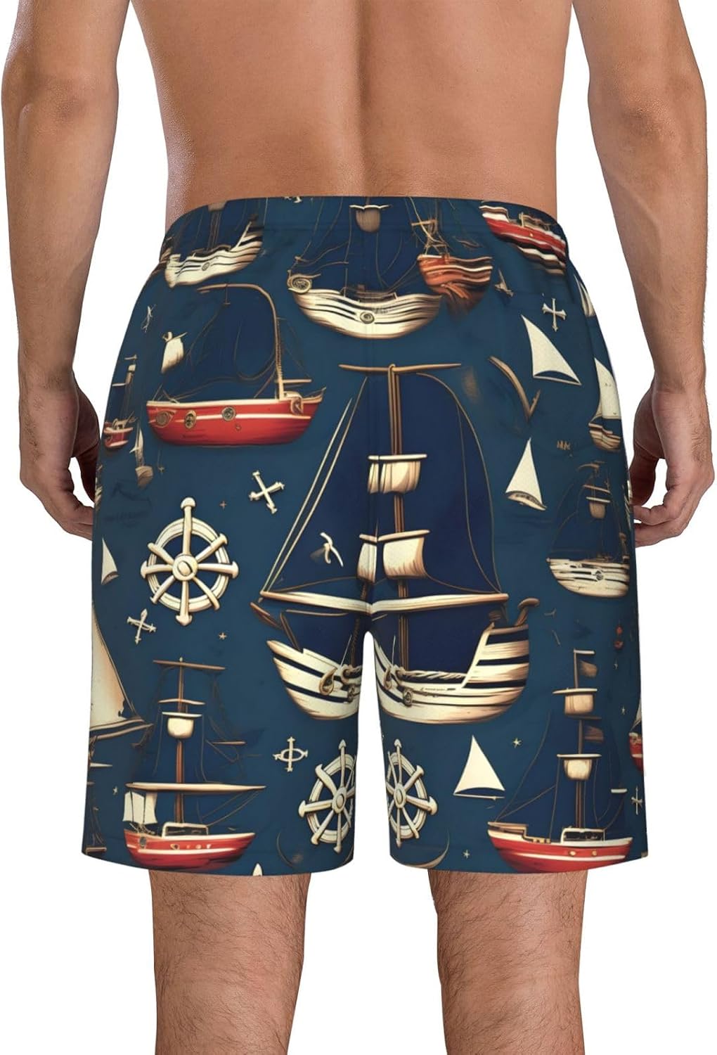 Nautical Sailing Pirate Theme Print Men's Quick-Drying Shorts Casual Beach Pants Stretch Waist Shorts and Pockets