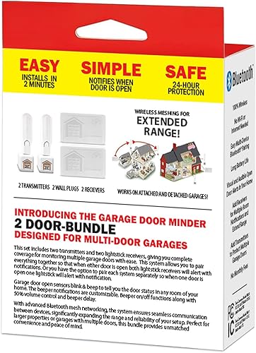 Miniatura 6 de Garage Door Minder® Paquete combinado de 2 puertas + 2 habitaciones. 100% inalámbrico. Sin Wi-Fi. Sistema de monitor y alerta en el hogar. Se