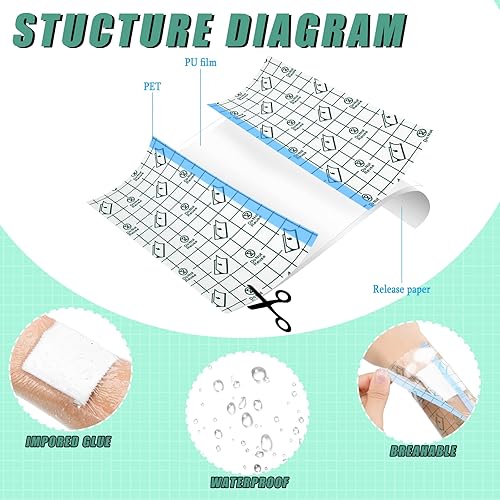 Miniatura 5 de 9 rollos de vendas impermeables de película transparente para apósito de vendas adhesivas transparentes para ducha (6 pulgadas, 8 pulgadas, 10