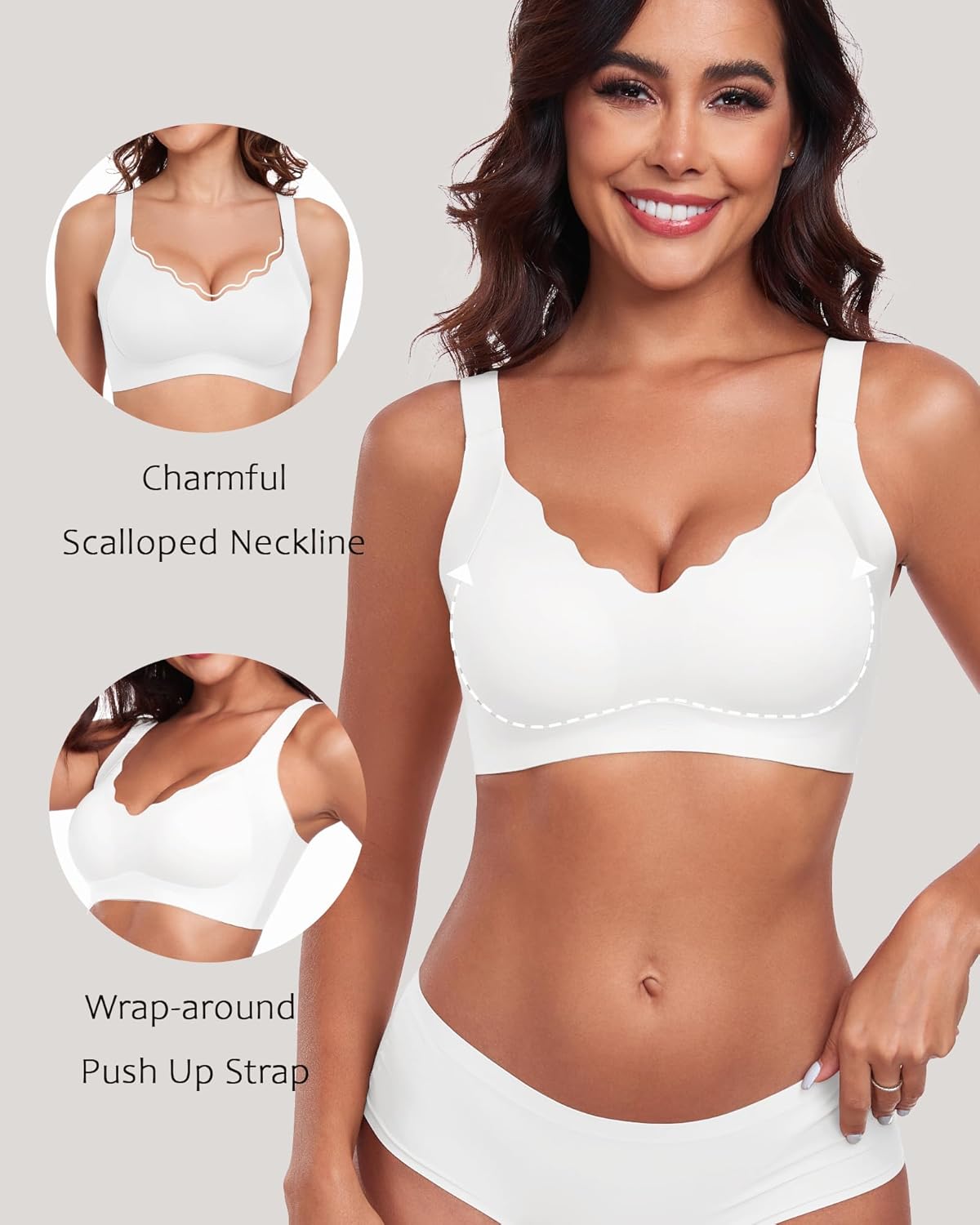 Vinfact Wireless Bras for Women No Underwire Scalloped Comfortable Push Up Supportive T-Shirt Bra Everyday Bra - Image 2