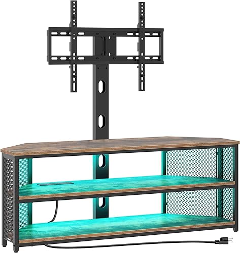 Miniatura 8 de Rolanstar Soporte de TV con soporte y toma de corriente, soporte giratorio para TV con luces LED para televisores de 324555606570 pulgadas, consola