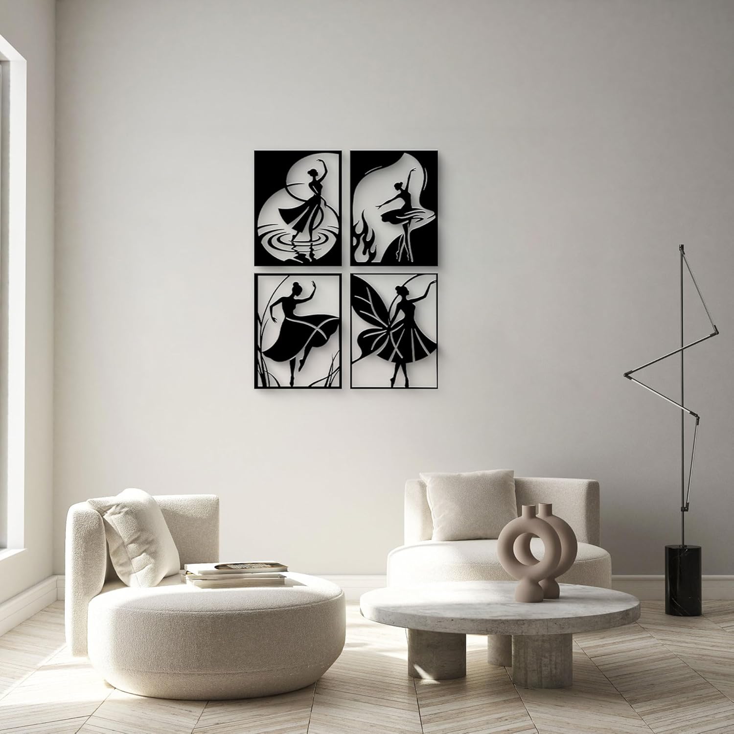 GlintHome Black Metal Wall Art - Elegant Living Room Wall Decor Dance Studio Decor Bedroom Bathroom Office Artwork