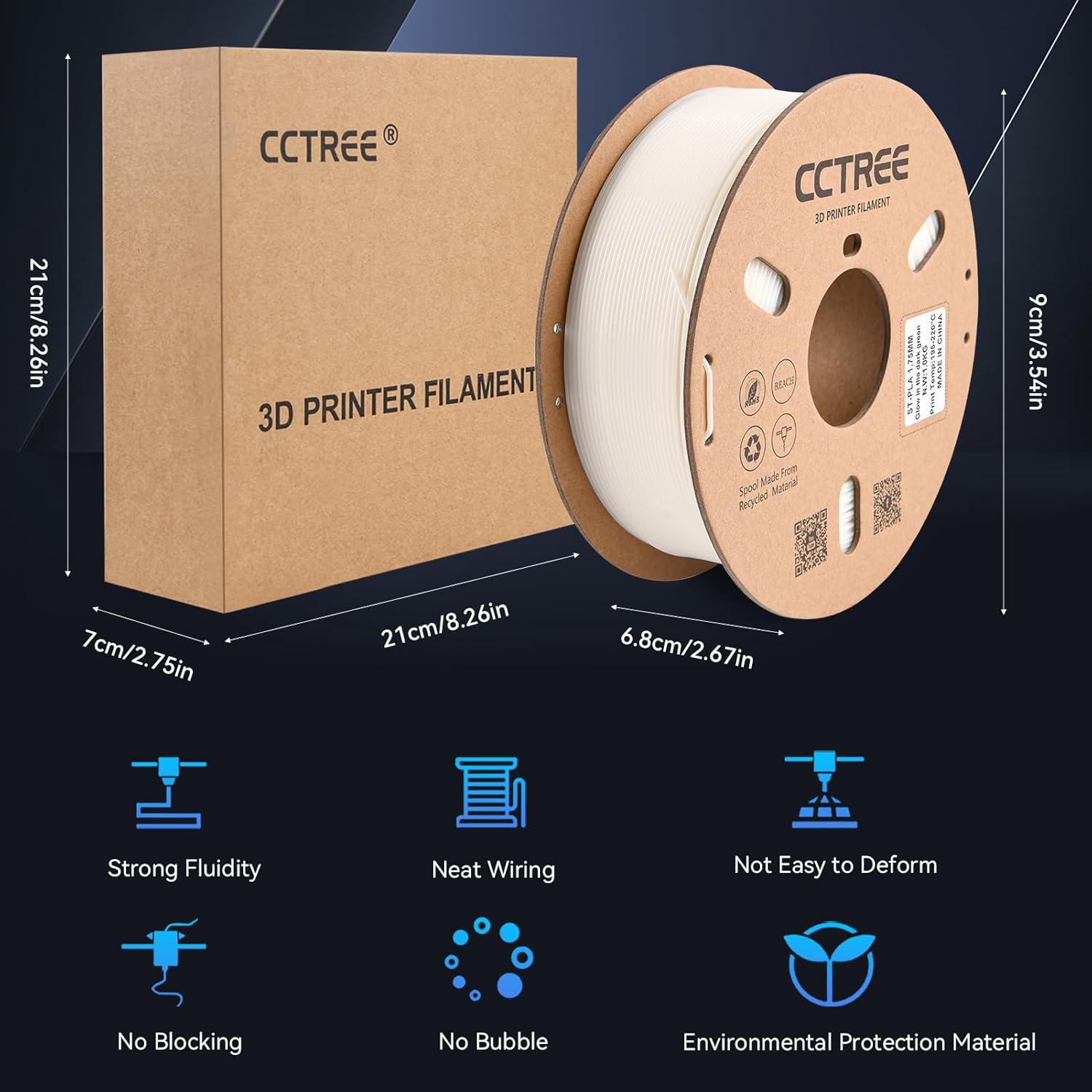 CCTREE Glow in The Dark PLA 3D Printer Filament 1.75mm, 1KG Spool (2.2lbs), Dimensional Accuracy +/- 0.03mm, PLA+ Stronger and Tougher 3D Printing Filament Plus, Glow Blue - Image 7