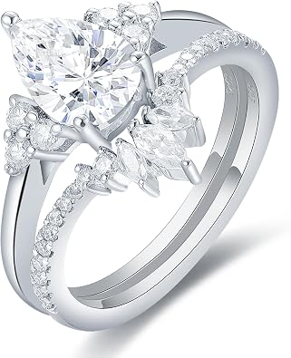 Moissanite Wedding Ring Set for Women 925 Silver Plated Platinum | Art Deco, Bridal, Engagement Promise Proposal Statement Ring, Anniversary Valentine Day Birthday Gift for Her, G-H Color