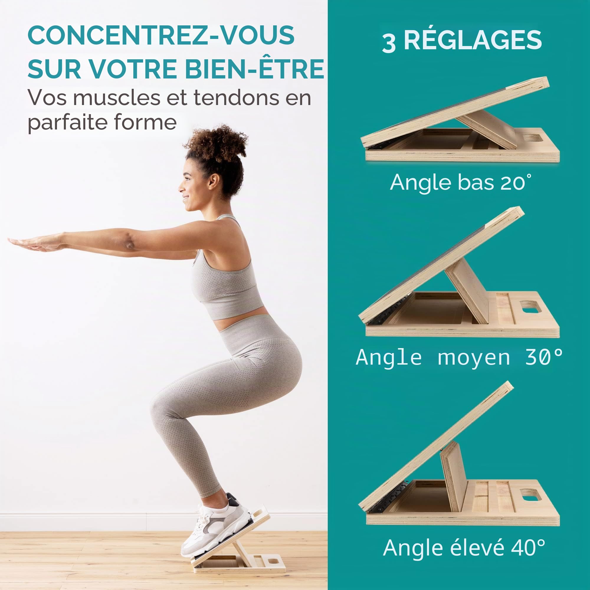 Navaris Planche Inclinée en Bois - Plateforme Etirement Mollets & Chevilles Ajustable pour Tous les Âges - Plan Incliné Reeducation Mollet - Pour Coureurs & Autres Athlètes