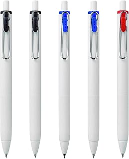uni-ball UMN-S-05 Retractable Gel Ink Rollerball Pens - 0.5mm Tip Nib - White Barrel - Black, Blue, Red - Pack of 5