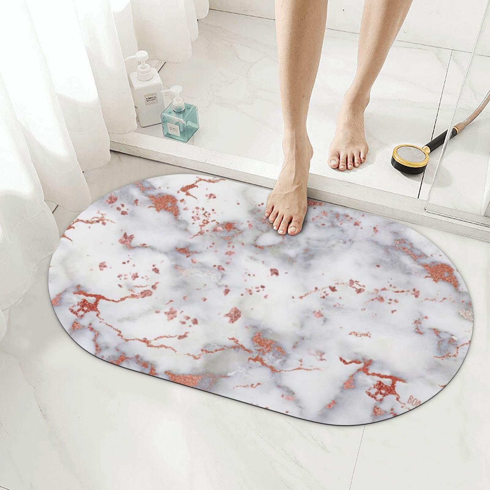 Tapis de bain pour salle de douche et lavabo motif marbre moderne
