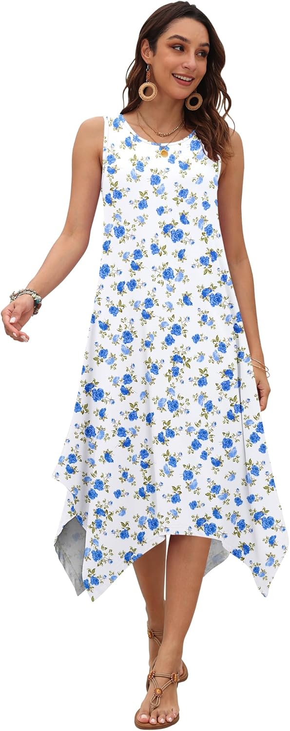 AUSELILY Women's Summer Dresses 2026 Casual Sleeveless Sundress Asymmetrical Hem Midi Tank Beach Dress with Pockets - Image 4