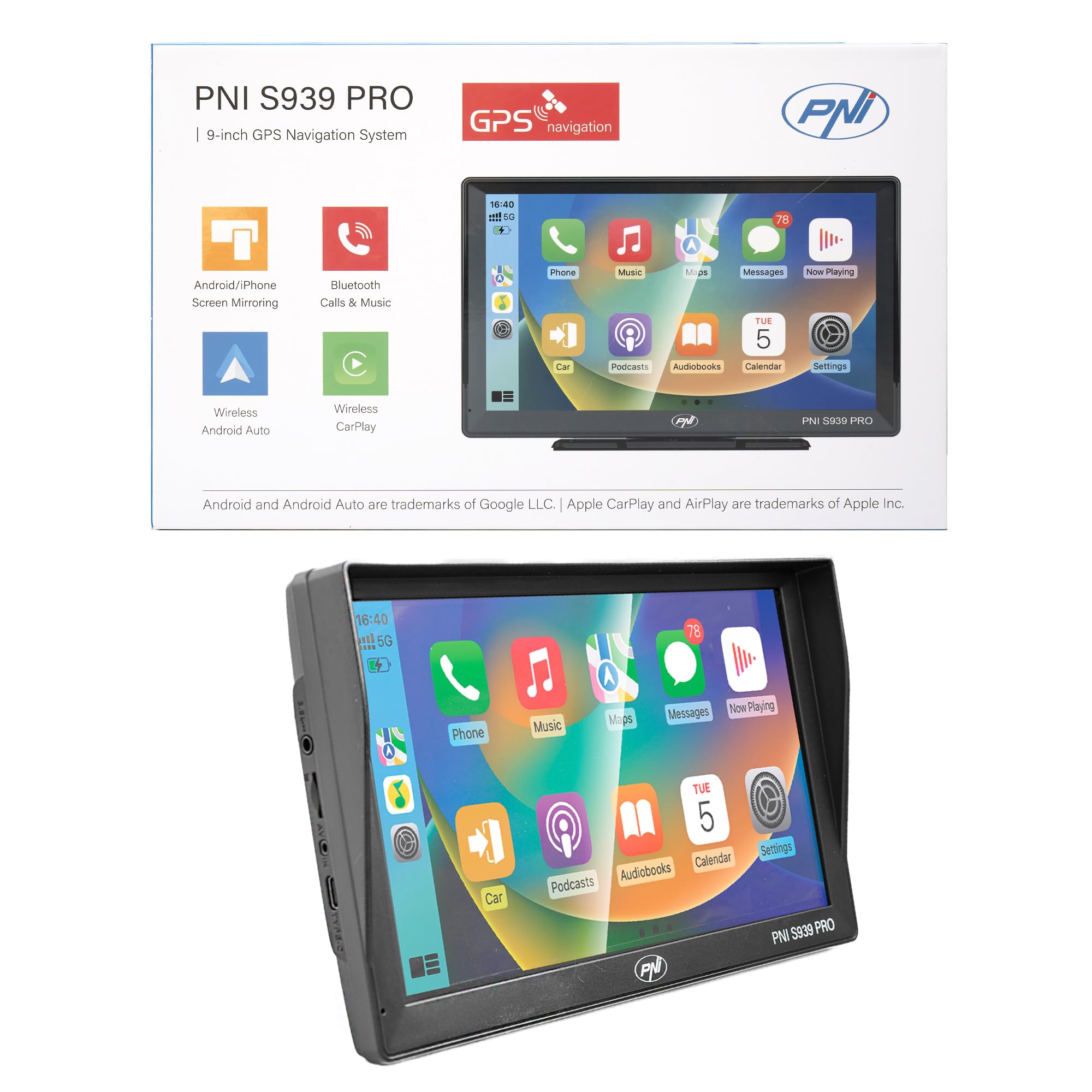 Sistema di navigazione GPS PNI S939 PRO 9 pollici, 64 GB di memoria, 4 GB di RAM DDR, Android 13, trasmettitore FM, mirror link, Apple Carplay e Android Auto