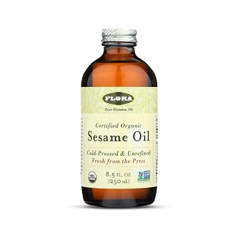 Flora - Certified Organic Sesame Oil - Cold-Pressed Cooking Oil with Essential Fatty Acids - Vegan, Kosher & Non-GMO - 8.5 fl. oz. Glass Bottle
