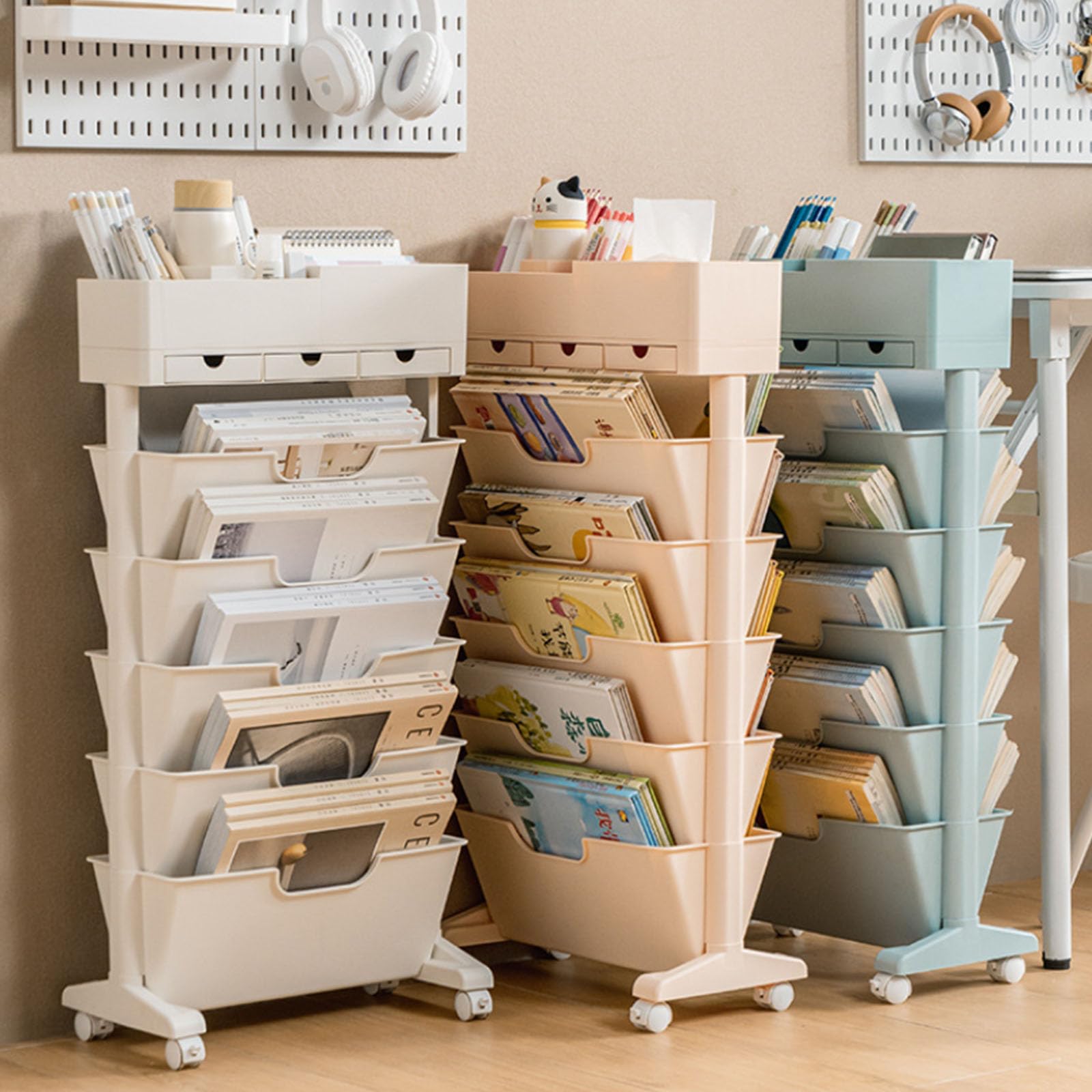 Estante Organizador de Utilidad, EstanteríAs MóViles para Espacios Estrechos, Unidad de EstanteríA MóVil para Despensa de Material PláStico de TamañO Compacto Estructura Estable Estante,Azul