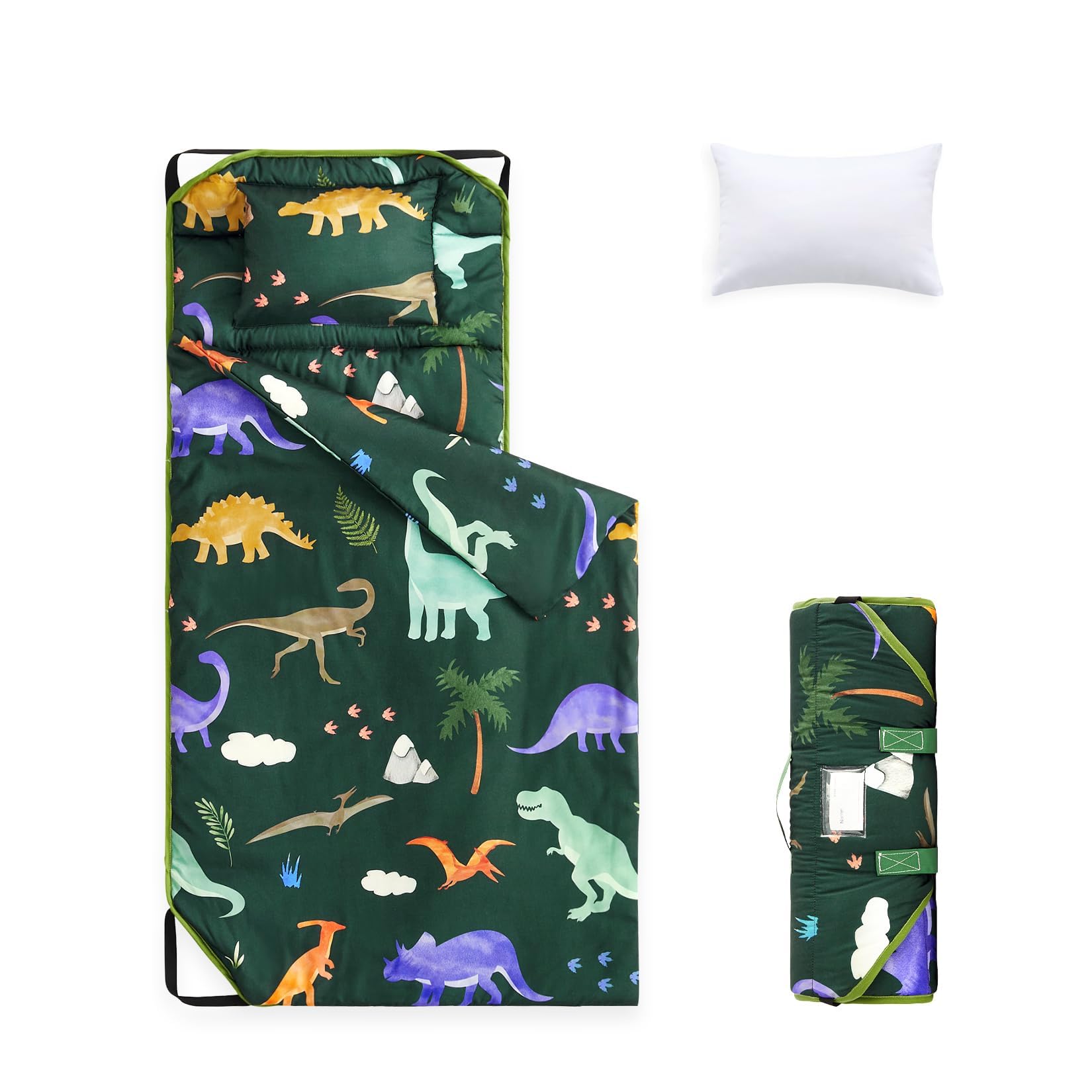 Wake In Cloud - Cot Nap Mat with Pillow and Blanket, for Toddler Kids Boys Girls in Daycare Kindergarten Preschool Pre K with Elastic Corner Straps,