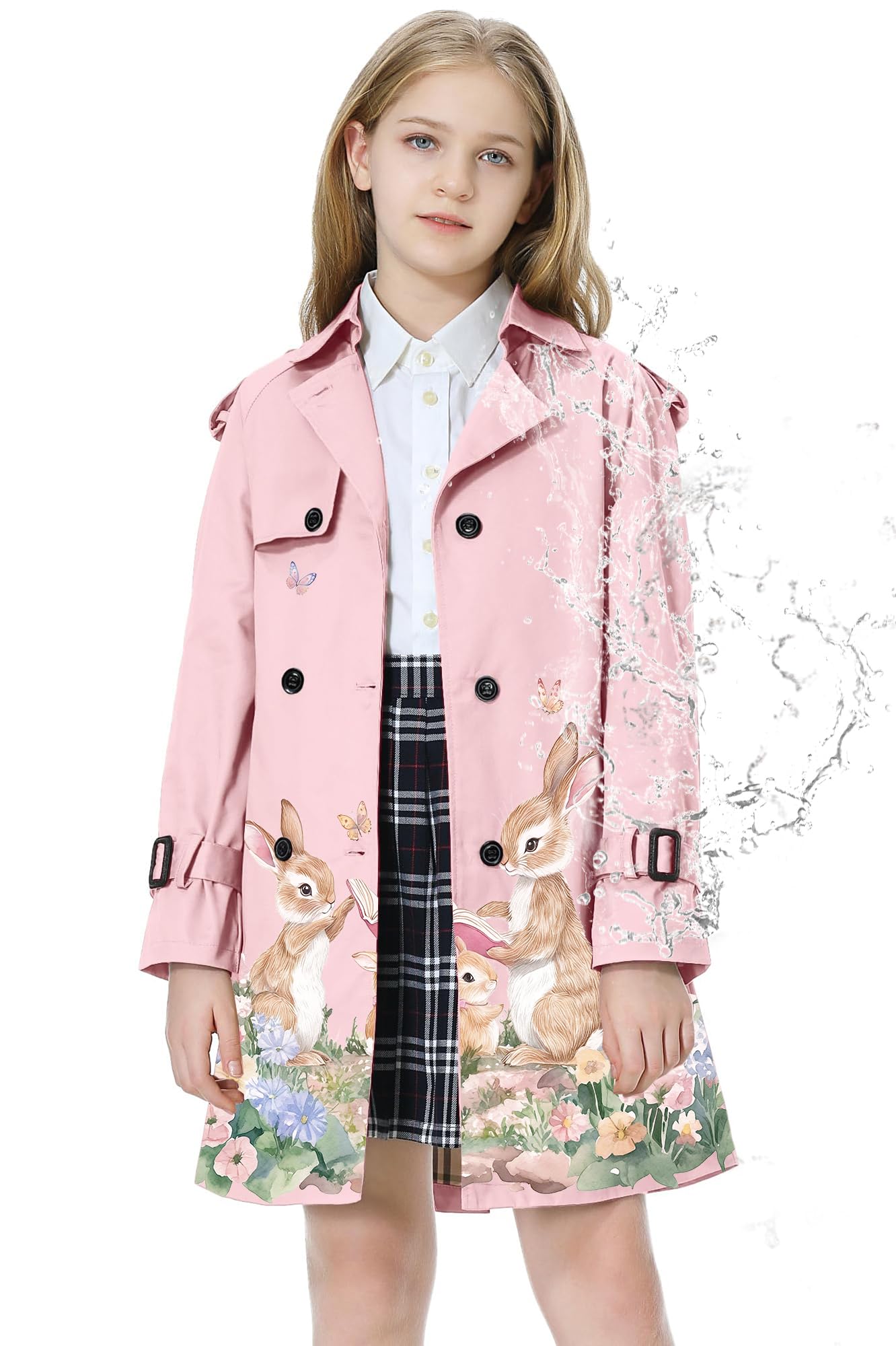 Betusline Womens &amp; Girls Waterproof Trench Coat Double Breasted Lapel Overcoat Outerwear, 3 Years - Women 2XL