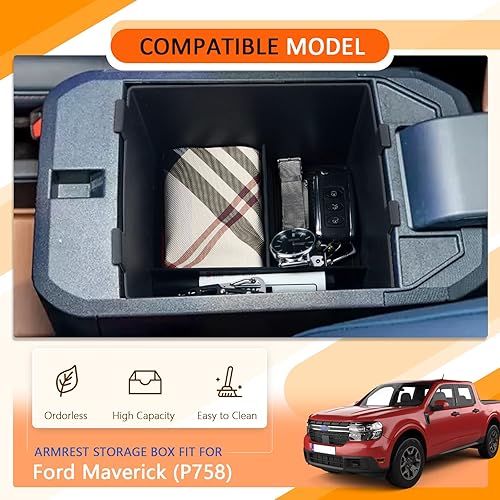 Miniatura 2 de CDEFG Organizador de accesorios de consola central compatible con Ford Maverick XL XLT Lariat 2022 2023, caja de almacenamiento de material ABS