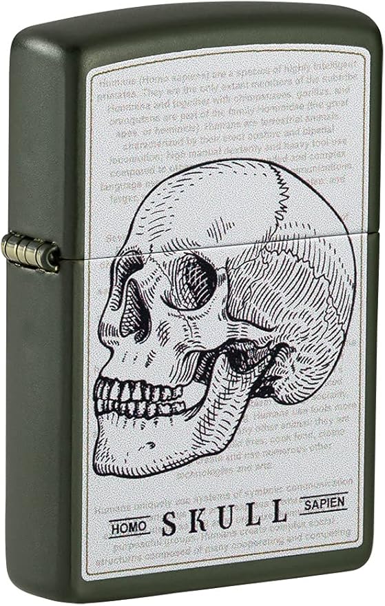 Zippo Literary Skull Design Green Matte Pocket Lighter