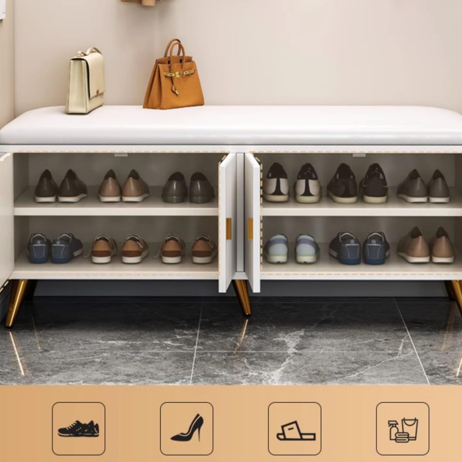 Banco de zapatos multifuncional con puerta de 90 cm, almacenamiento de entrada, elegante zapatero para dormitorio y sala de estar, diseño de ahorro de espacio, duradero y cómodo