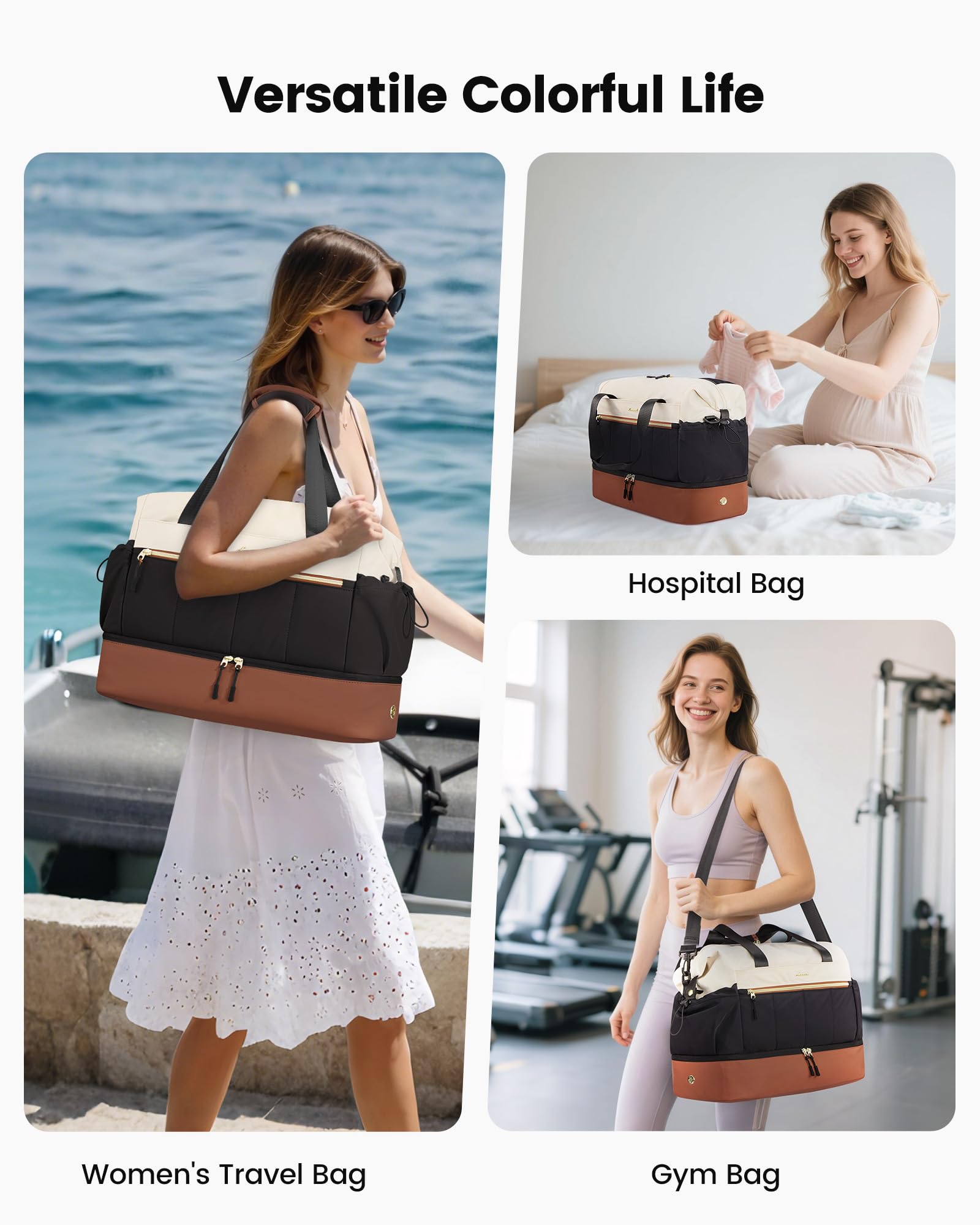 LOVEVOOK Damska torba podróżna, lekka torba weekendowa bagaż podręczny, Travel Duffle Bag na podróż samolotem, wodoszczelna torba kliniczna porodowa torba szpitalna torba sportowa z przegrodą na buty