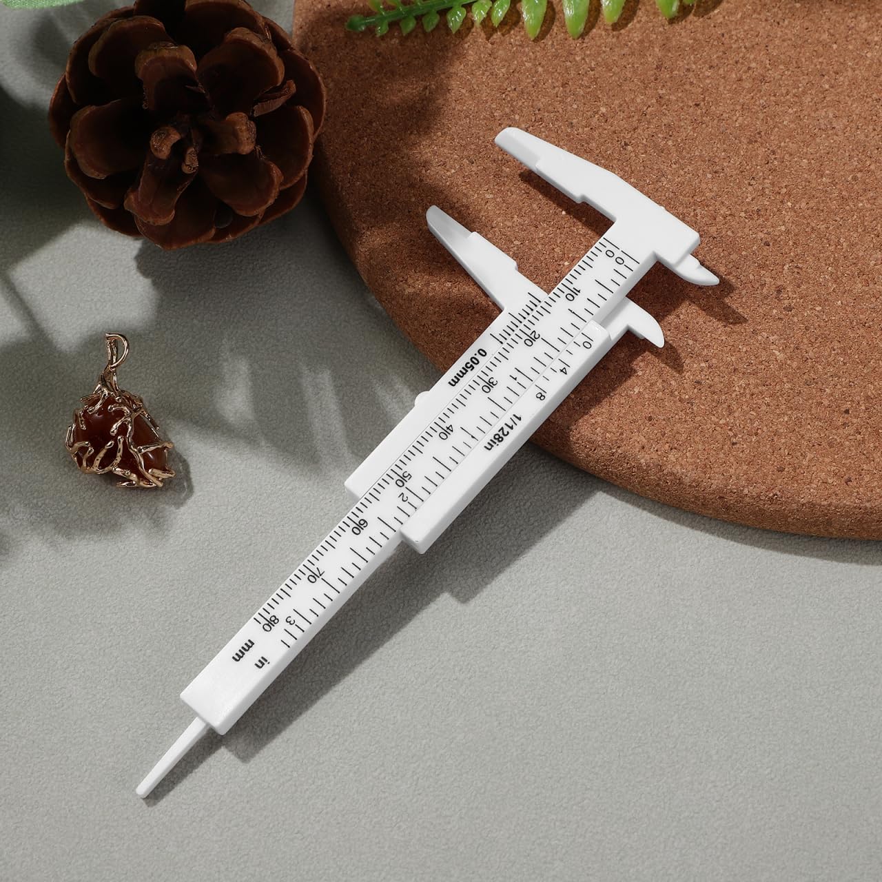 Mini Vernier Caliper Plastic Gauge Tool for Button Jewelry Measurement Sliding Button Measuring Tool with Internal External Step Depth Readings Compact Pocket Size for DIY Projects