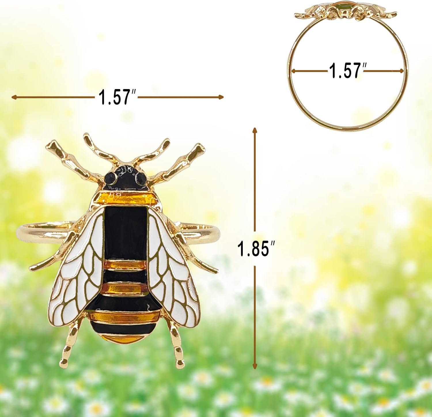 Napkin Rings Bee Dining Table Decor Soft Enamel Metal Gold Set of 12 Holders for Cloth Napkins - Easter & Valentine Gift