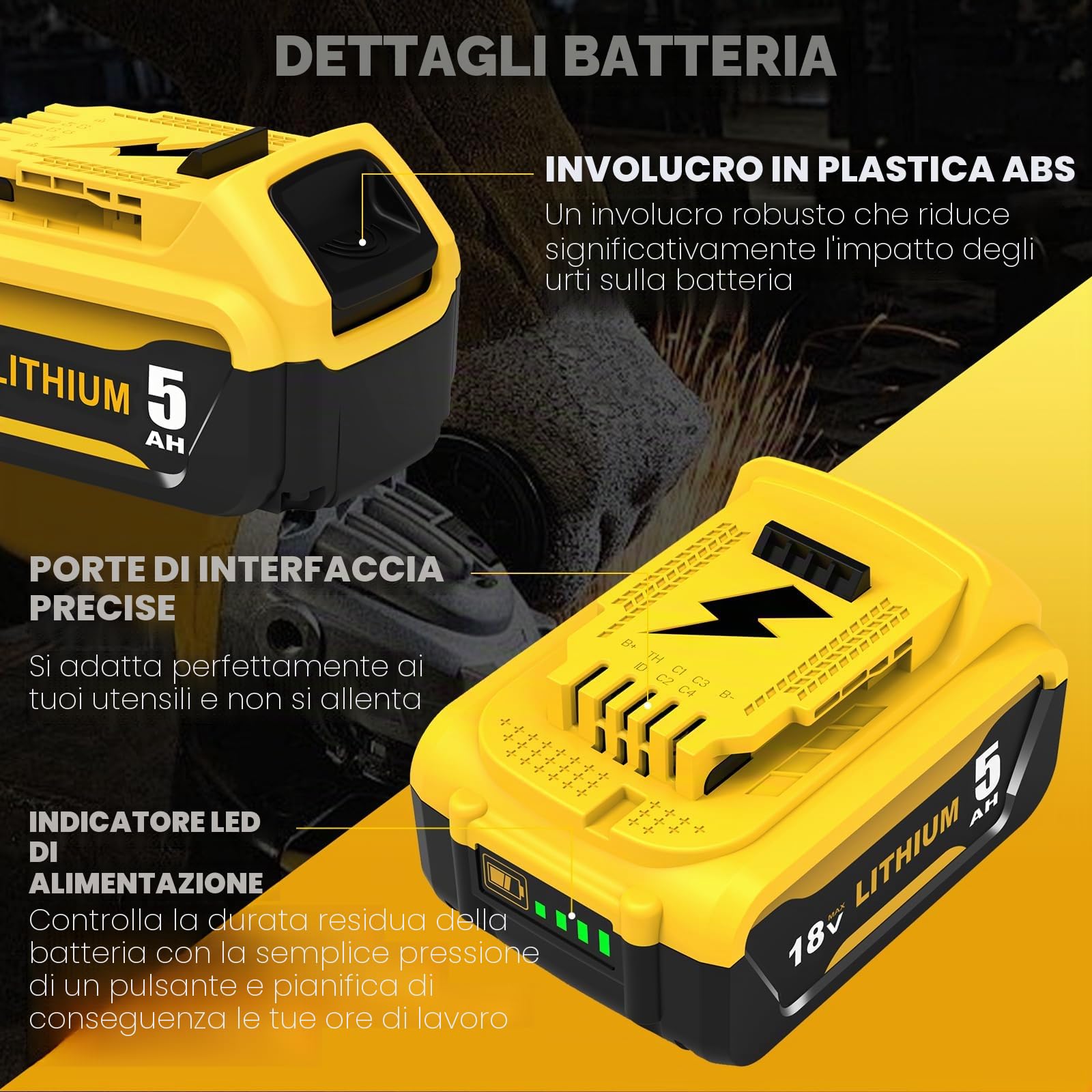2 Pezzi Ricambio per Dewalt Batteria 18V 5.0Ah + Caricabatterie DCB107 10.8V-20V per DCB184 DCB180 DCB181 DCB182 DCB200 DCB201 DCB204