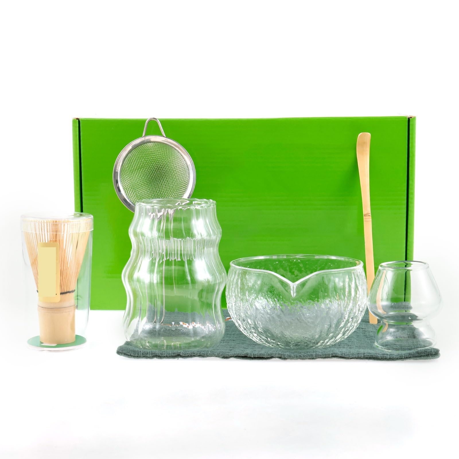 Juego de 7 batidores matcha vidrio transparente, kit for preparar con cuenco, taza y batidor for amantes del té Te matcha kit
