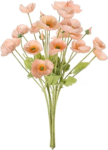 Botius 6 flores artificiales de amapola con tallos largos flocados, ramo de flores de amapola de maíz de seda falsa para boda, fiesta, hogar,