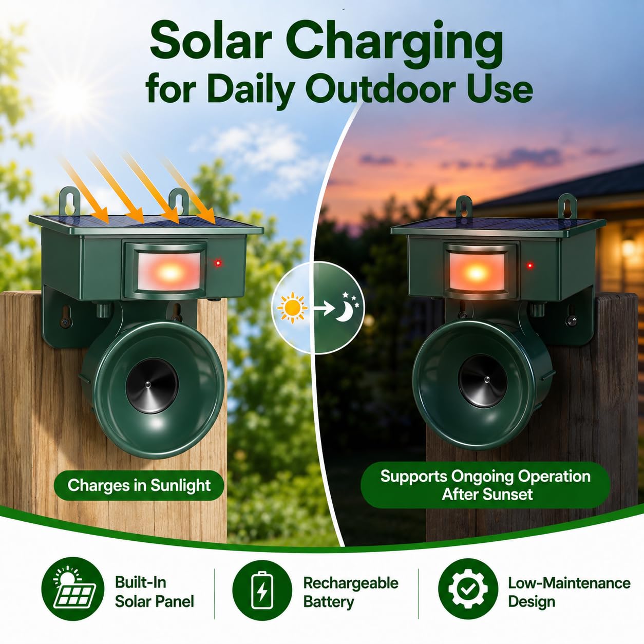 Dispositivos repelentes de pájaros ultrasónicos solares mejorados 2026 con sensor de movimiento para palomas, cuervos y pájaros carpinteros, dispositivo impermeable para asustar pájaros para patio