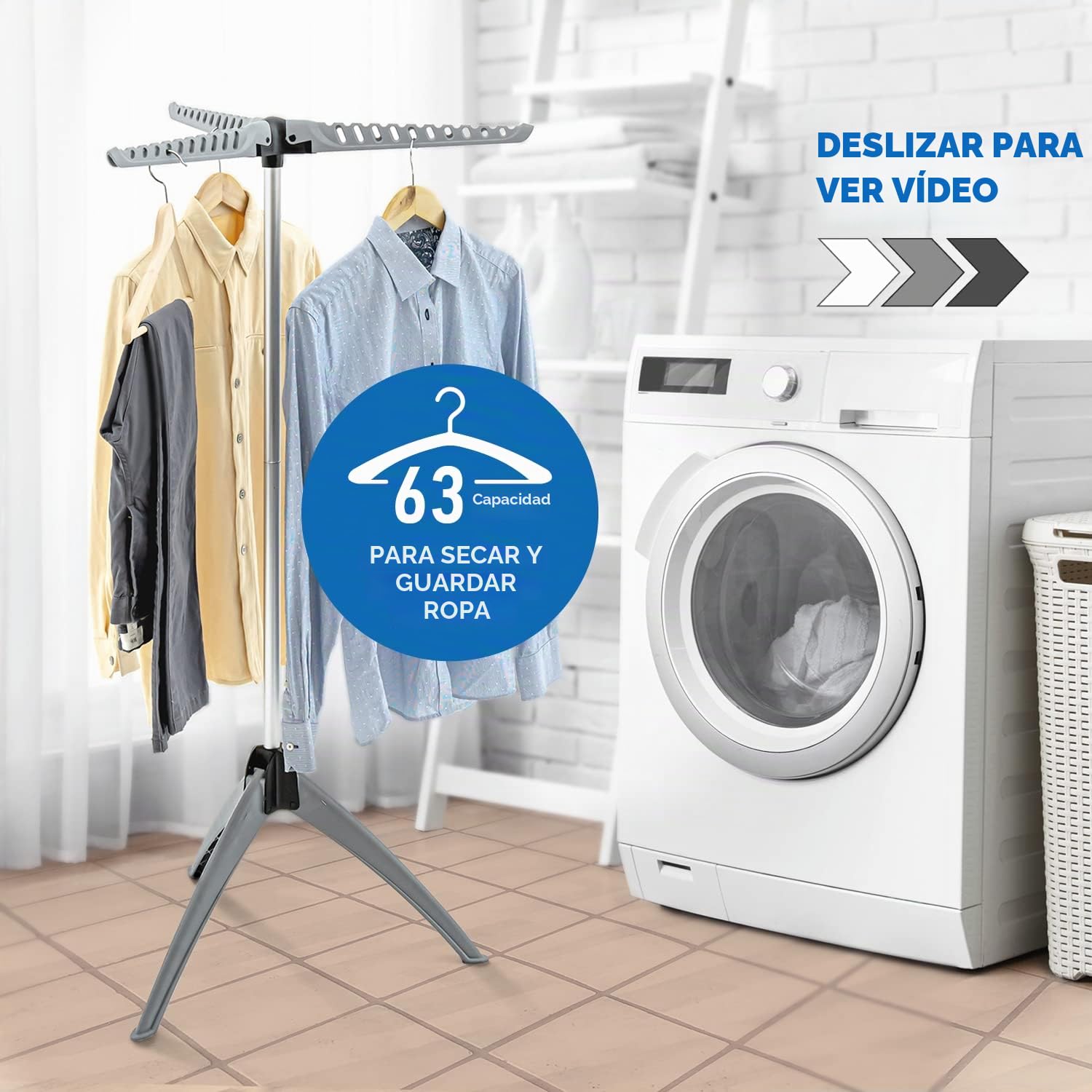 art moon Cedar Tendedero Plegable Resistente, Soporte para Colgar Ropa, Interior y Exterior, Capacidad Máxima 22 kg o 63 Perchas, Fácil Montaje, Gris