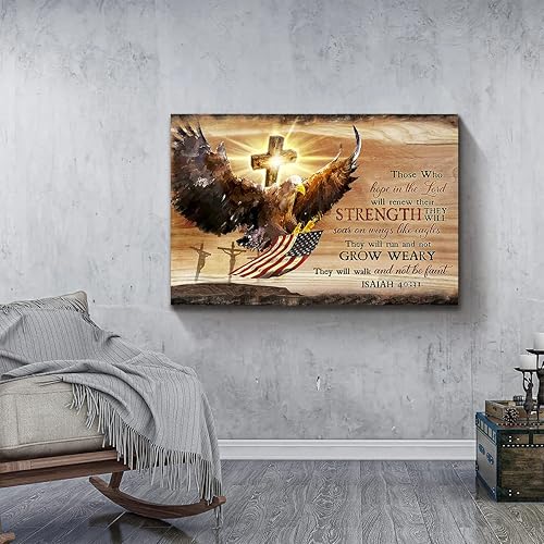 Miniatura 7 de Kateflower Arte de pared motivacional de águila calva, arte de pared cristiano volador americano de águila calva, decoración de imagen inspiradora