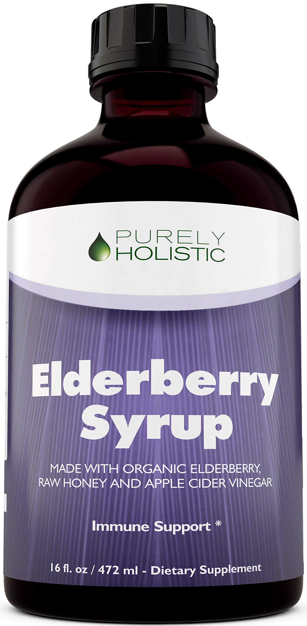 Purely Holistic Organic Elderberry Syrup for Adults & Kids (2+) - 16 fl oz - with Black Sambucus Elderberry, Propolis, Echinacea, Raw Honey & Apple Cider Vinegar - Immune Support and Immune Booster