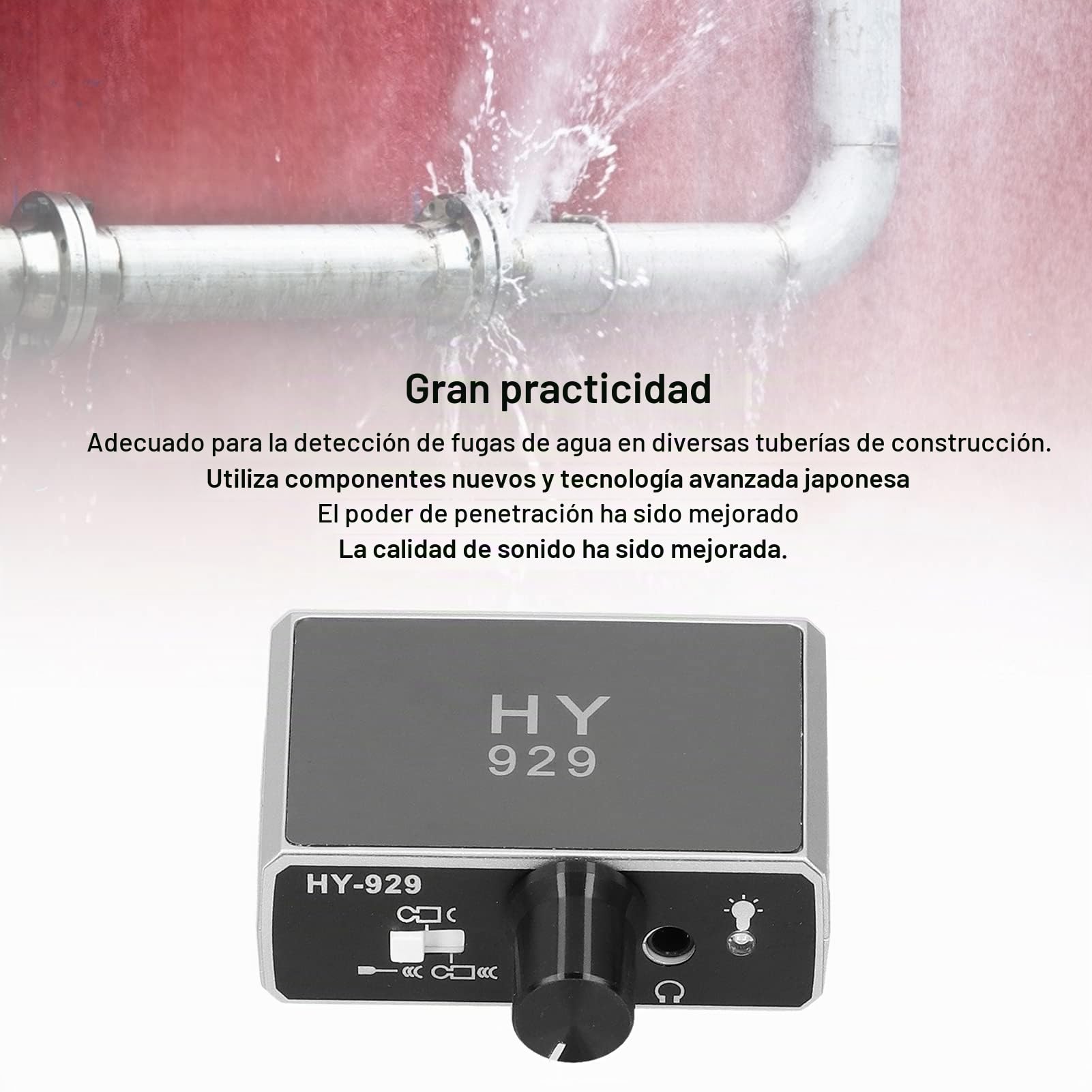 Tissting Detector de Fugas de Agua, Detector de Tuberías Subterráneas con Batería de Litio Recargable, Doble Sonda, Relación de Transmisión 5.1:1 para Construcción y Mantenimiento