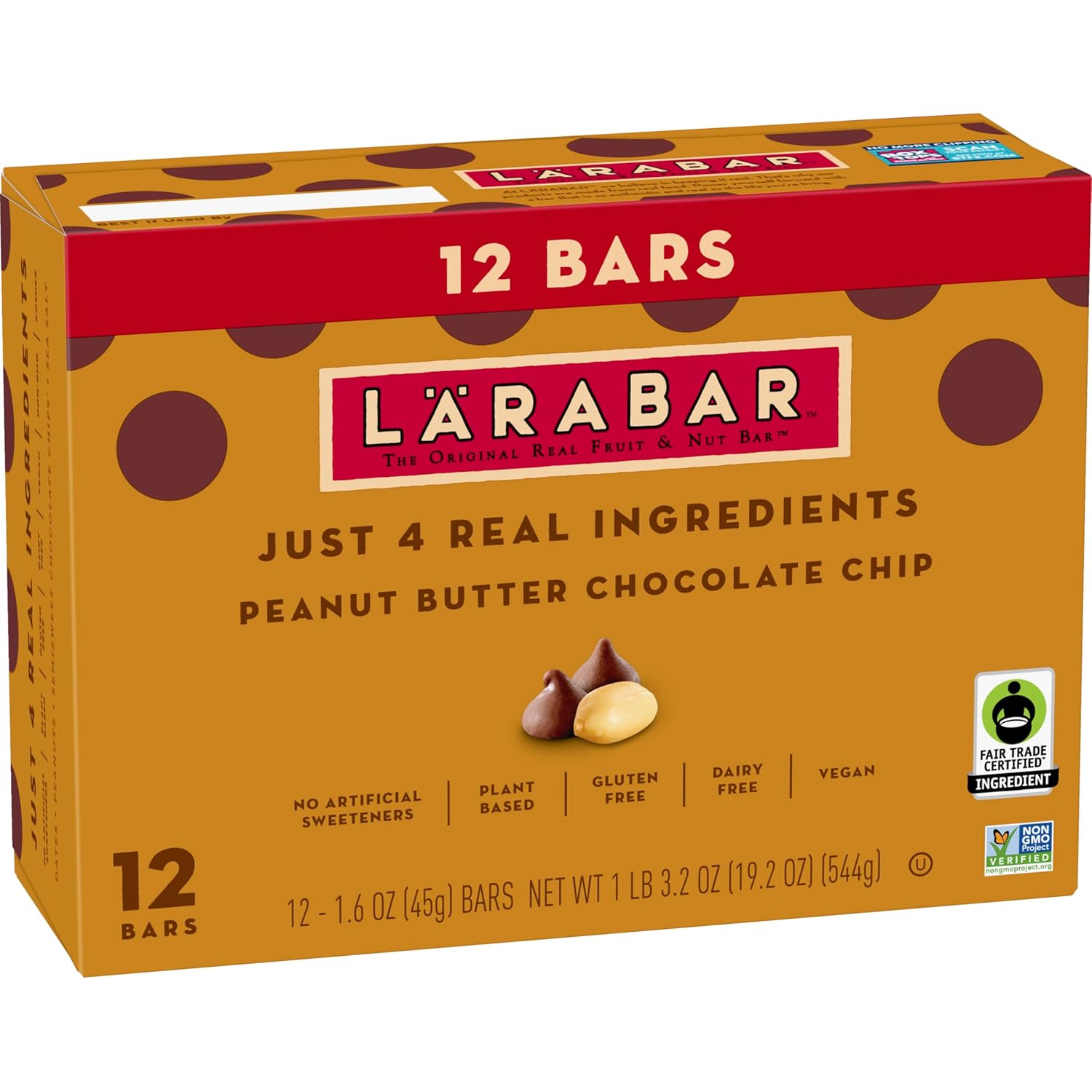 Larabar Peanut Butter Chocolate Chip, Fruit and Nut Bars, Gluten Free and Vegan, 28.8 oz, 18 Ct