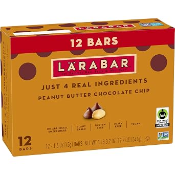 Larabar Peanut Butter Chocolate Chip, Fruit and Nut Bars, Gluten Free and Vegan, 12 Ct, 19.2 oz