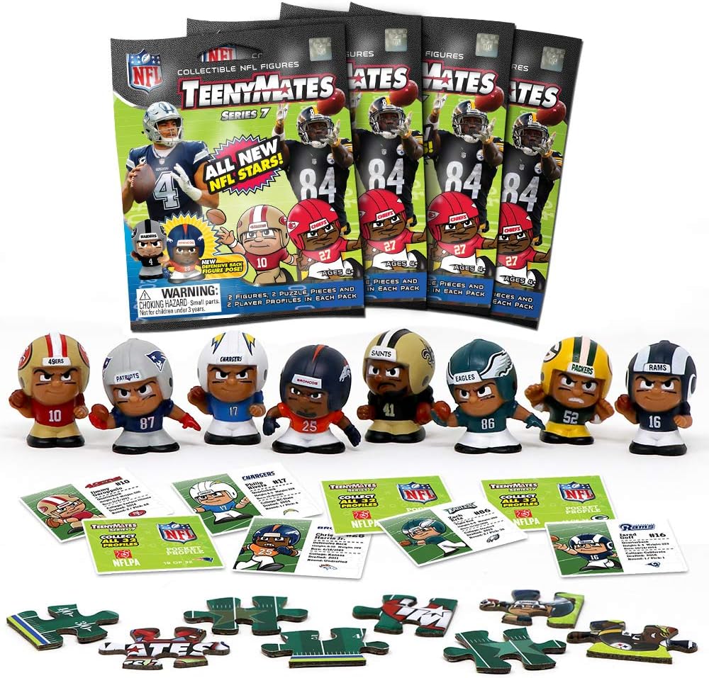 TeenyMates Party Animal 2018-19 NFL Series 7 Mini Figures Blind Bags Gift Set Party Bundle - 4 Pack
