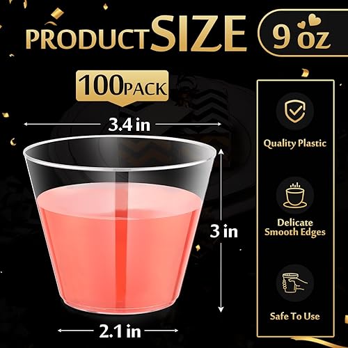 Vista 151 de Gejoy Vasos de plástico con borde de 9 onzas, vasos desechables para beber vino, vasos transparentes y elegantes de Halloween para suministros