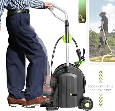 Pedal Hose Reel Cart with 82 ft of 1/2 Hose, Portable Water Hose Reel with Wheels, Garden Mobile Tools for Outside, Garden, Yard, Lawn