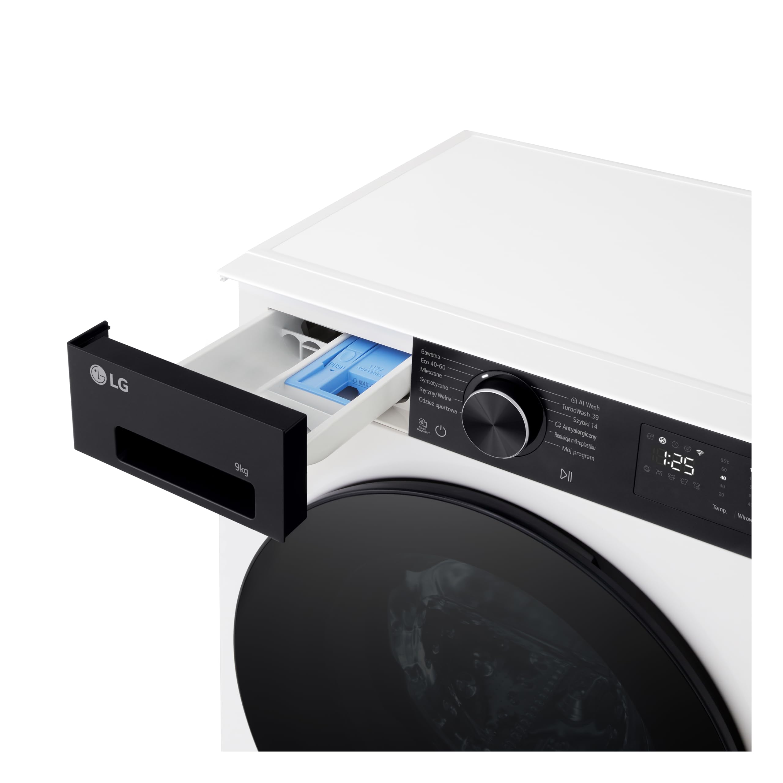 LG F2NX50S9THB Lavatrice Slim 9 kg Next AI DD, Classe A -30%, 1200 Giri, Programma AI Wash con Intelligenza Artificiale, Wi-Fi, Allergy Care, TurboWash 360, Direct Drive, Serie X5, White Black Pannel