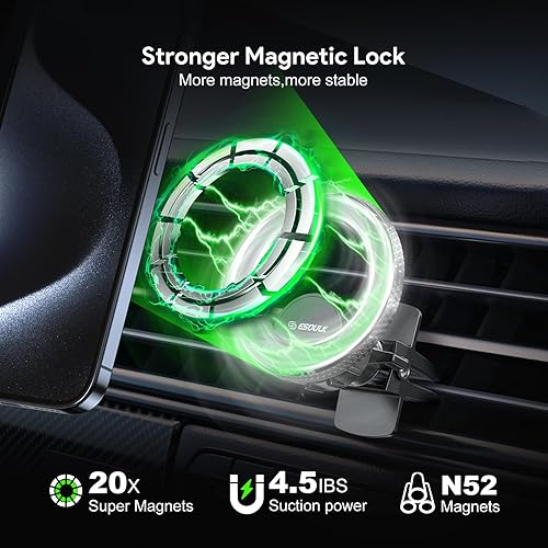 Miniatura 4 de Esoulk Soporte magnético para teléfono con ventilación de aire, rotación de 360, operación con una sola mano, color negro