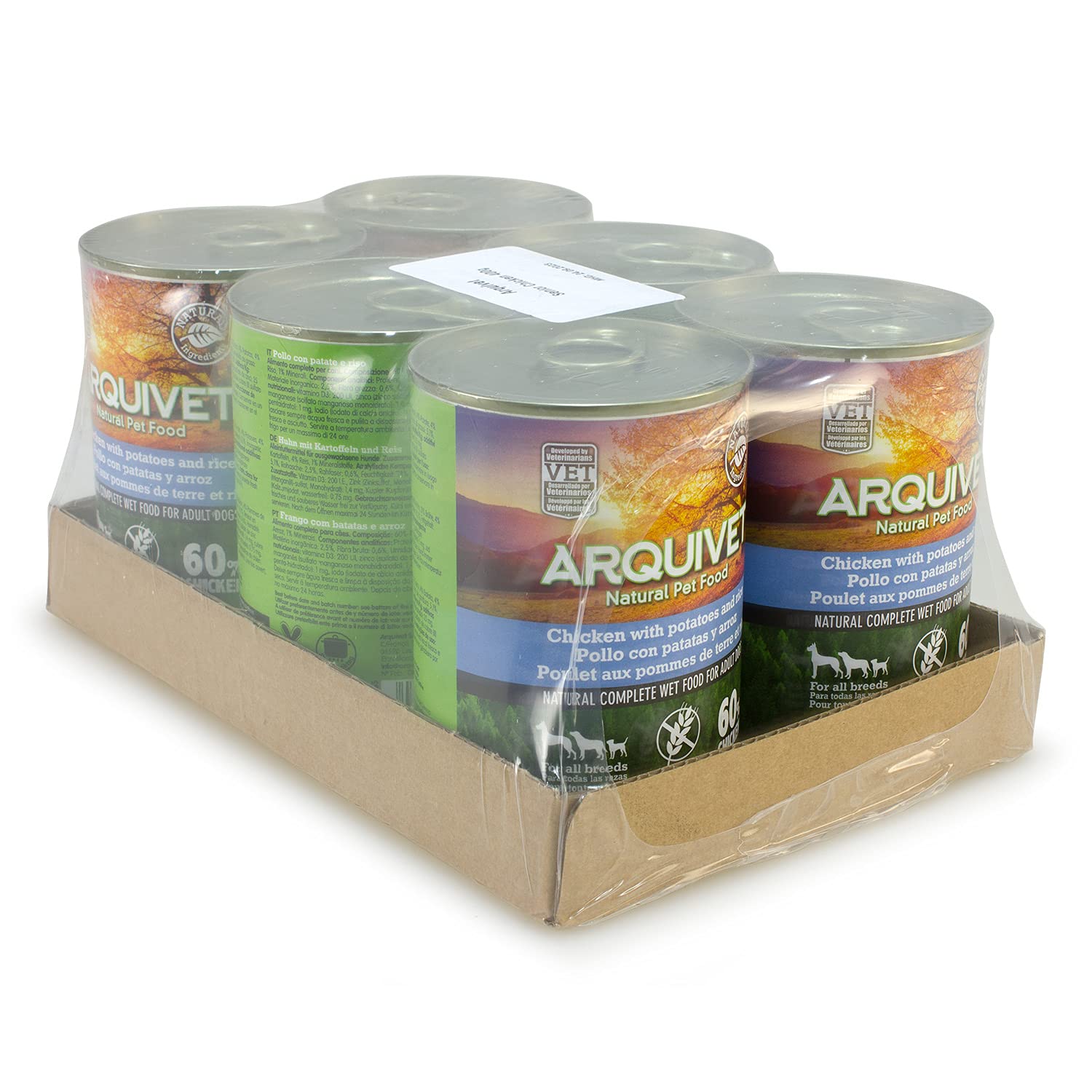 ARQUIVET Confezione da 6 unità - Senior & Light - Pollo con patate e riso - 400 g - Alimenti umidi per cani - Tutte le razze