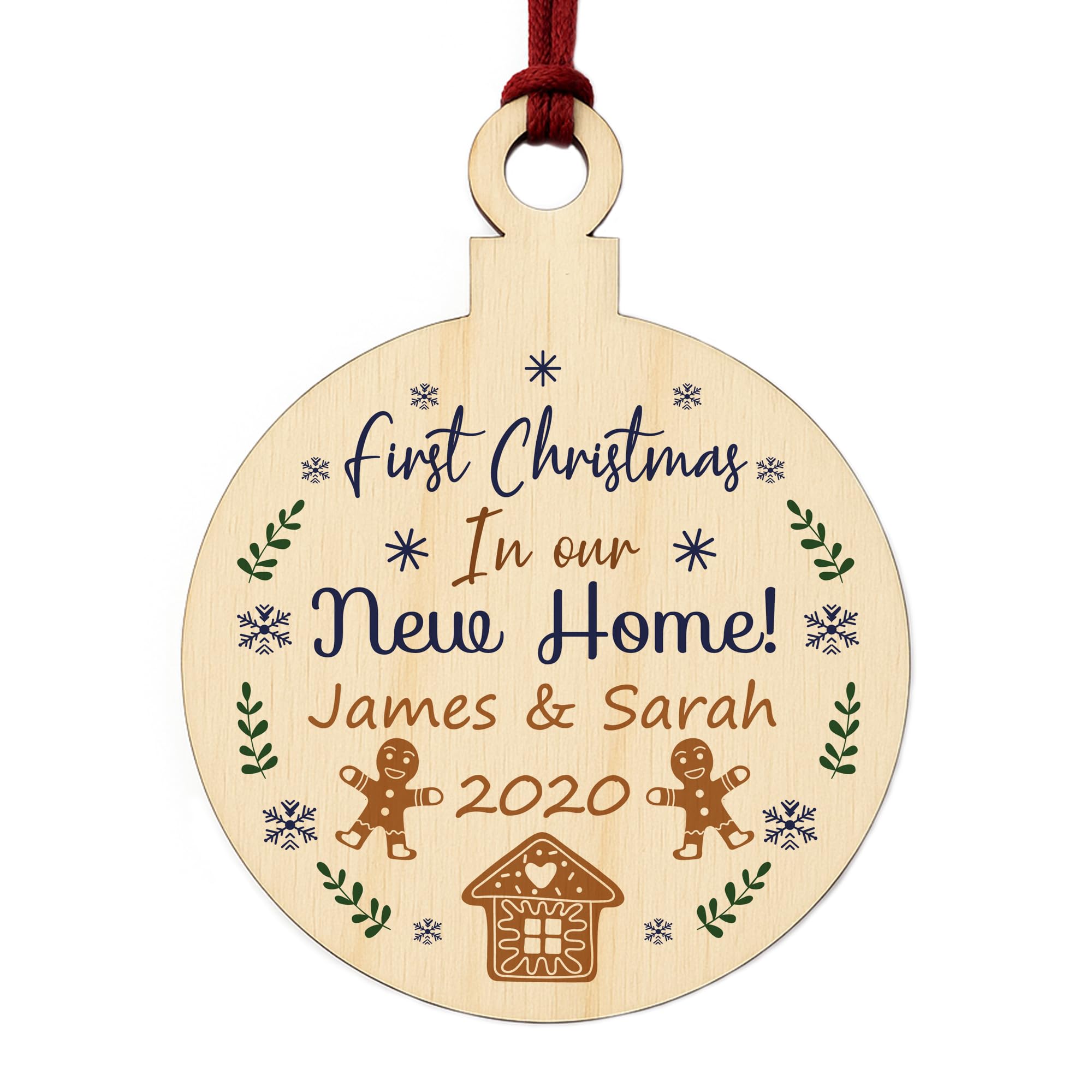 New Home 1st Christmas Wood Bauble PERSONALISED Tree Decoration Couple Gift
