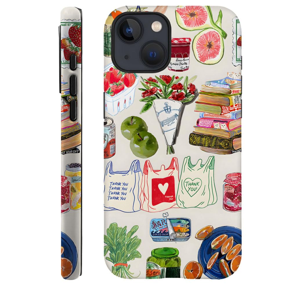 Piodaidy Compatible with iPhone 15 Plus,Durable & Shockproof Phone Case Cover Design - Summer Vegetable Book Collage