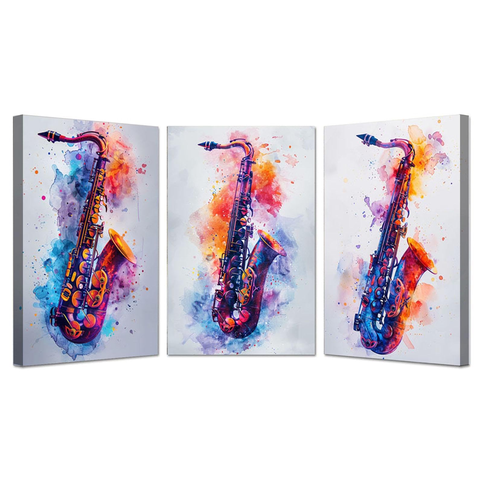 JOSUE 3PCS Watercolour Canvas Colorful Music Canvas Wall Art,Blue,yellow Painting Modern Bedroom Bathroom Home Office Living Room Decor-40x60cmx3 Framed