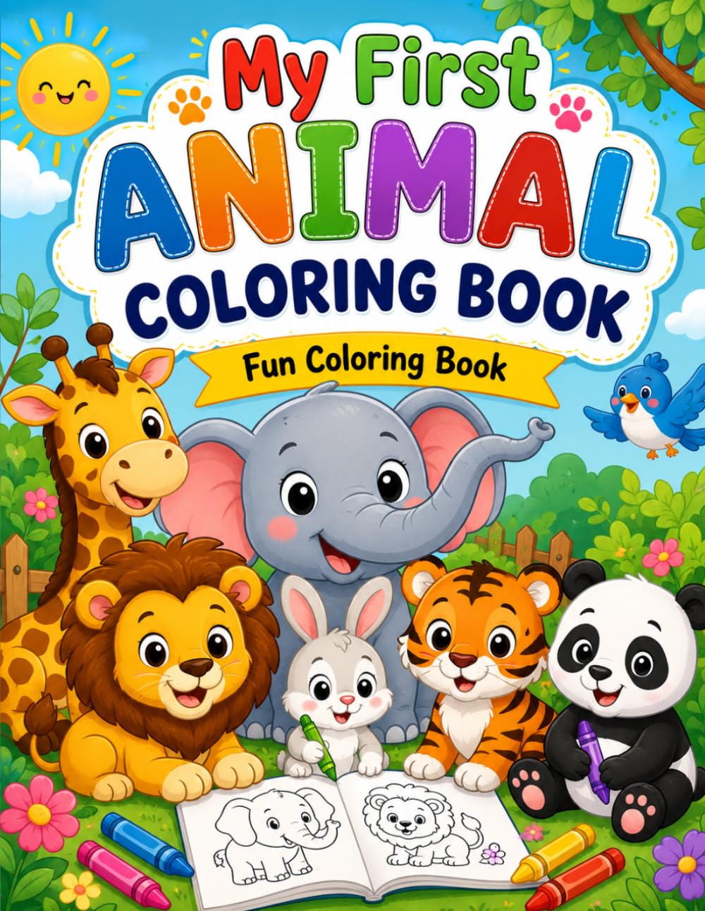 Cute Animals Coloring Book for Kids Aged 3 to 6: Fun and Easy Animal Coloring Pages for Toddlers and Preschool Kids Ages 3–6